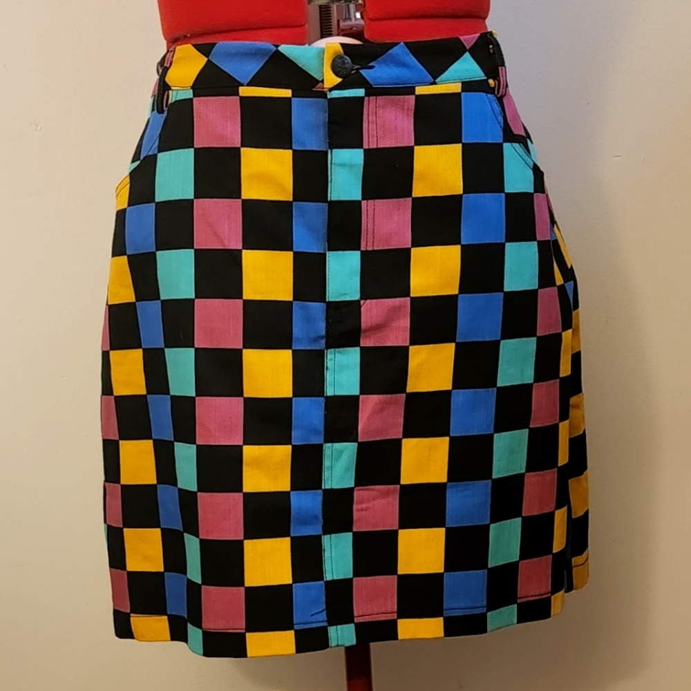 Black Friday Dolls Kill Janis Checkered Rainbow Pastel Skirt